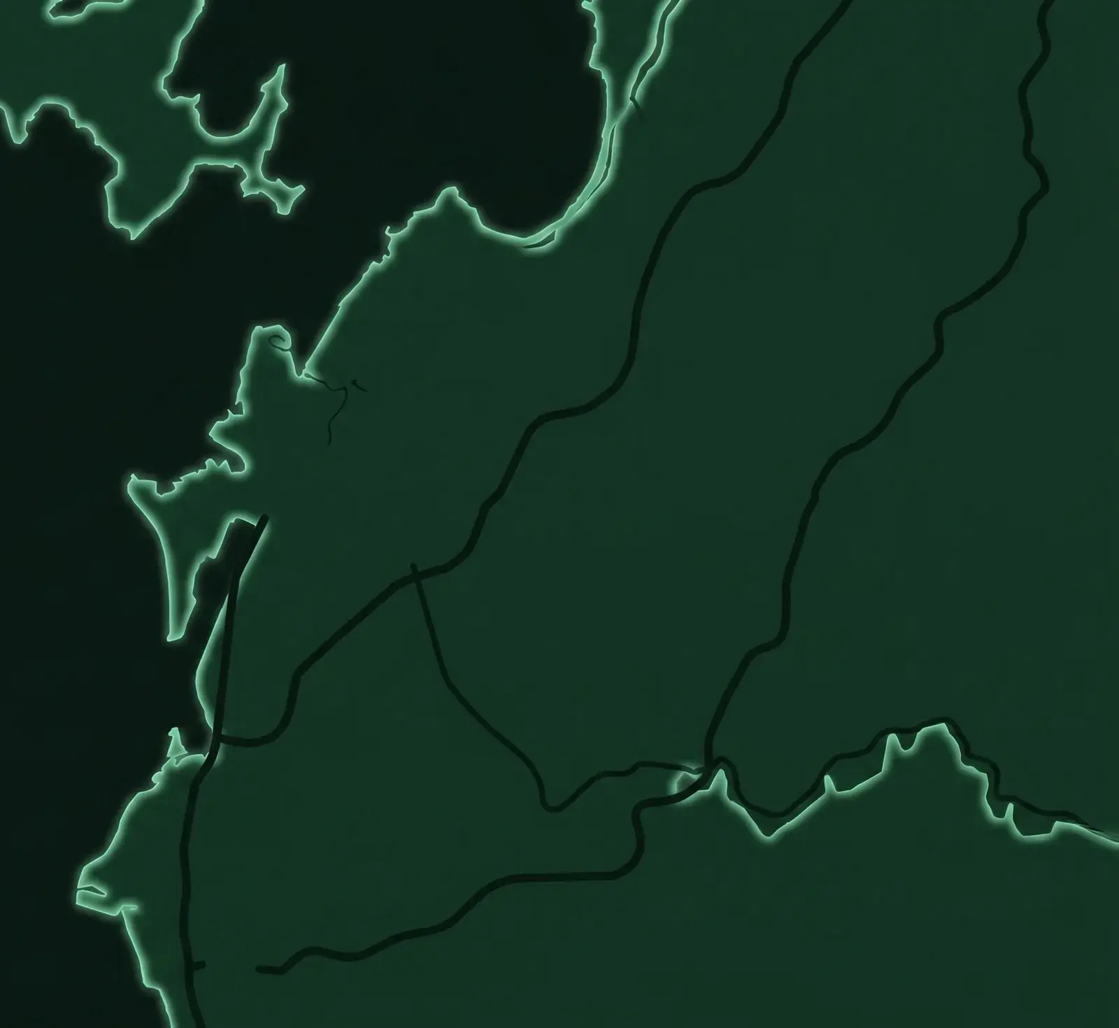 Stylised dark map of greater Kota Kinabalu, Sabah, marking the districts where A Leaf greens are stocked