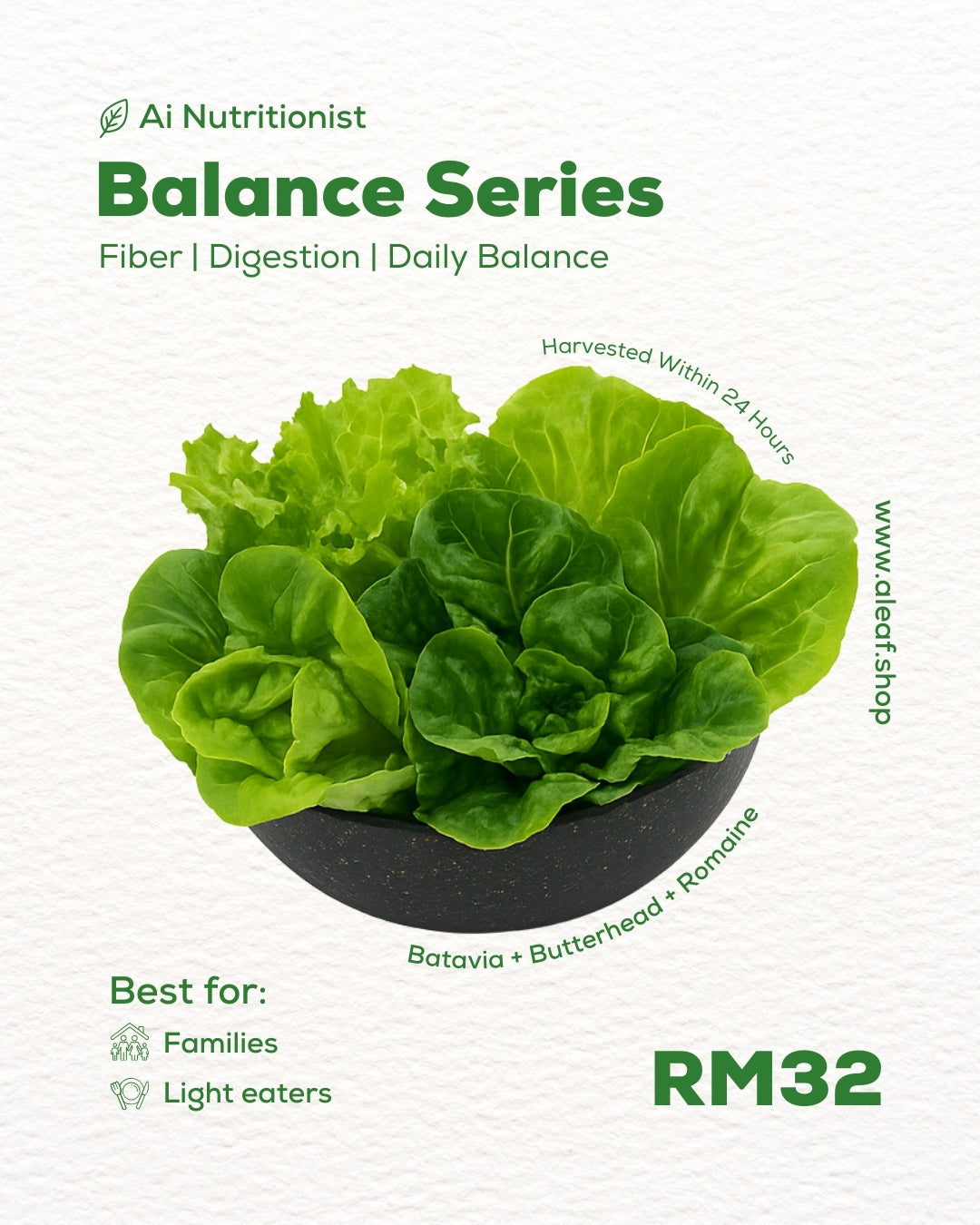Balance Series – AI Nutritionist Wellness Greens (Batavia, Butterhead, Romaine)