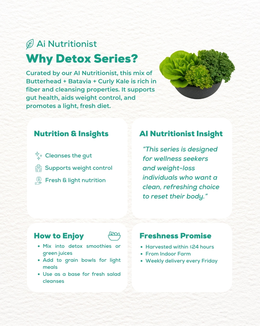 Detox Series – Gut-Cleansing Green Mix (Butterhead, Batavia, Kale)